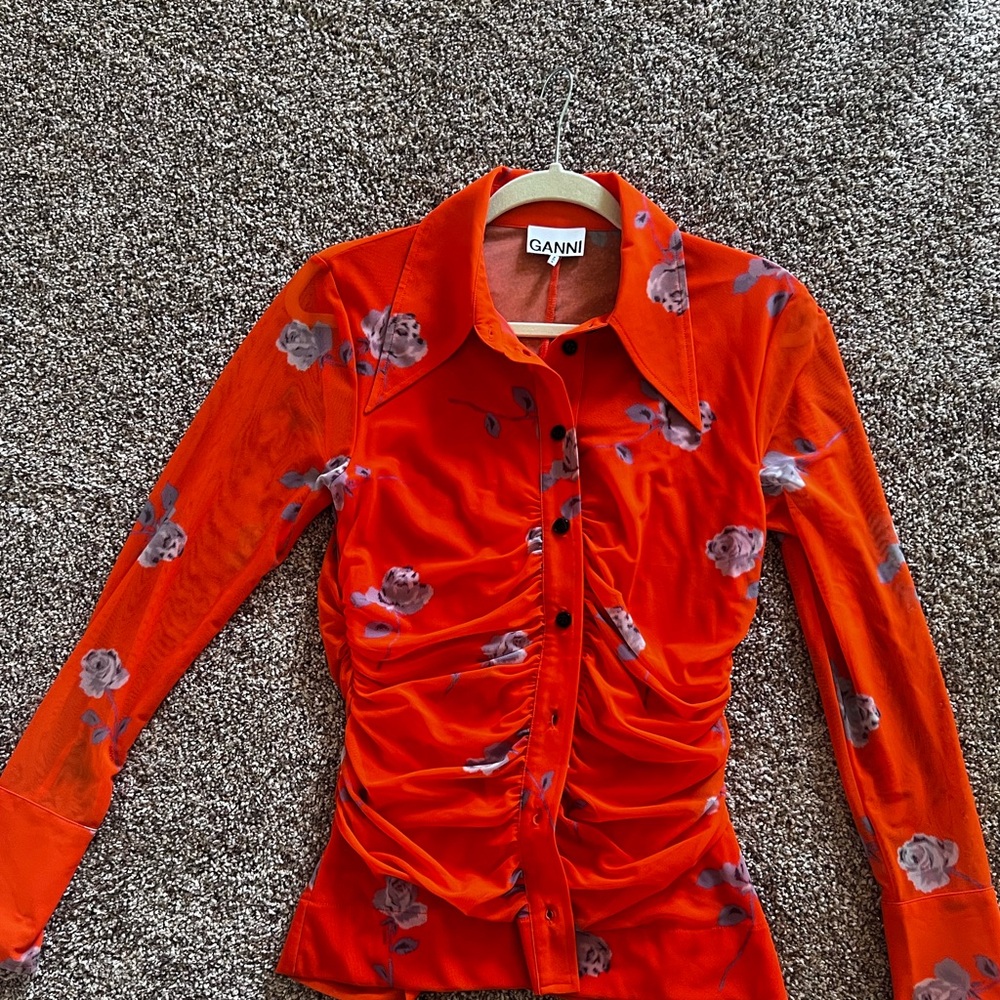 Ganni bright orange blouse